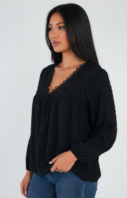 Blouse en plumetis avec dentelle