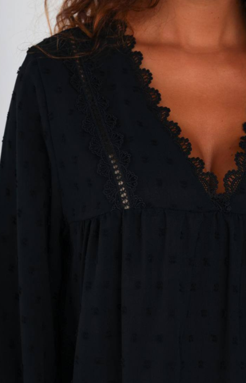 Blouse en plumetis avec dentelle