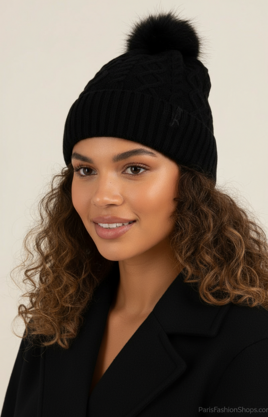 Bonnet fourré avec pompon  Doux & chaud