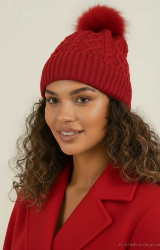 Bonnet fourré avec pompon  Doux & chaud