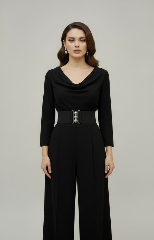 Ceinture large noire  Élastique avec boucle argentée