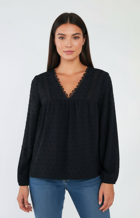 Blouse en plumetis avec dentelle